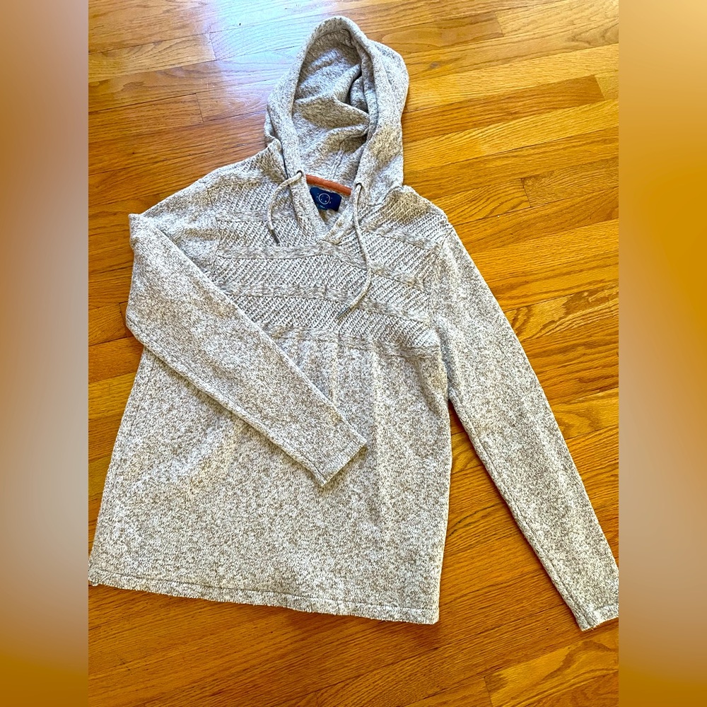 Cozy, light tan, hooded sweatshirt. Light-weight.